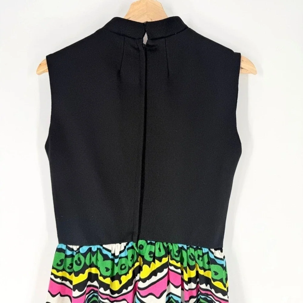 Vintage 60s 70s Psychedelic‎ Print Maxi Dress Black Mock Neck Sleeveless